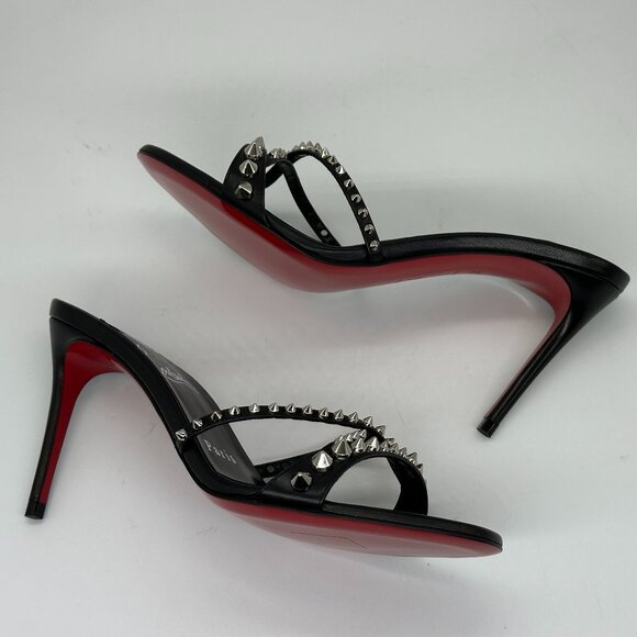 Christian Louboutin TATOOSH SPIKES 85 Leather Mule Slide Sandal Heels Shoes - Picture 13 of 16